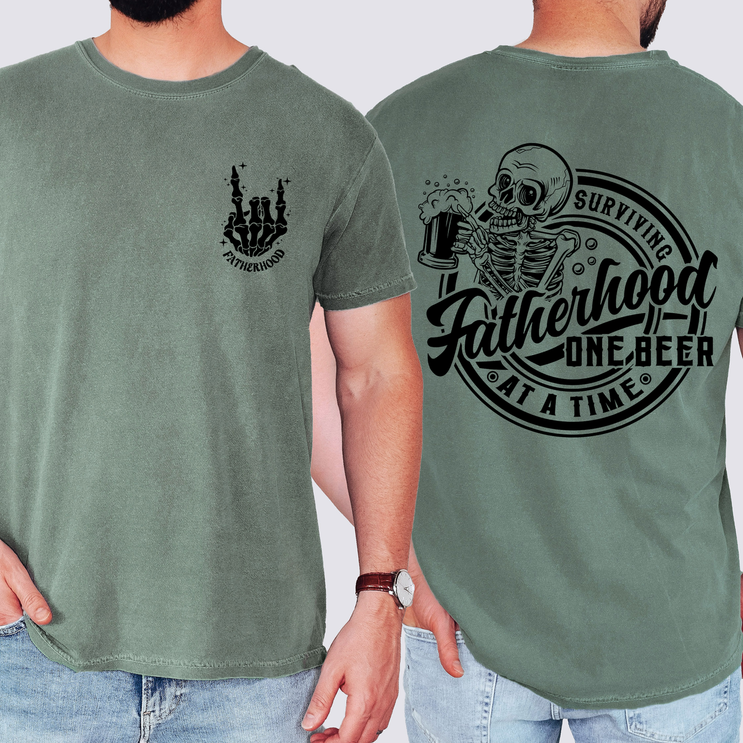 Fatherhood, One Beer At A Time, Skeleton, Funny, Brother, Father's Day, Husband, Guy Gift, Comfort Colors T-Shirt