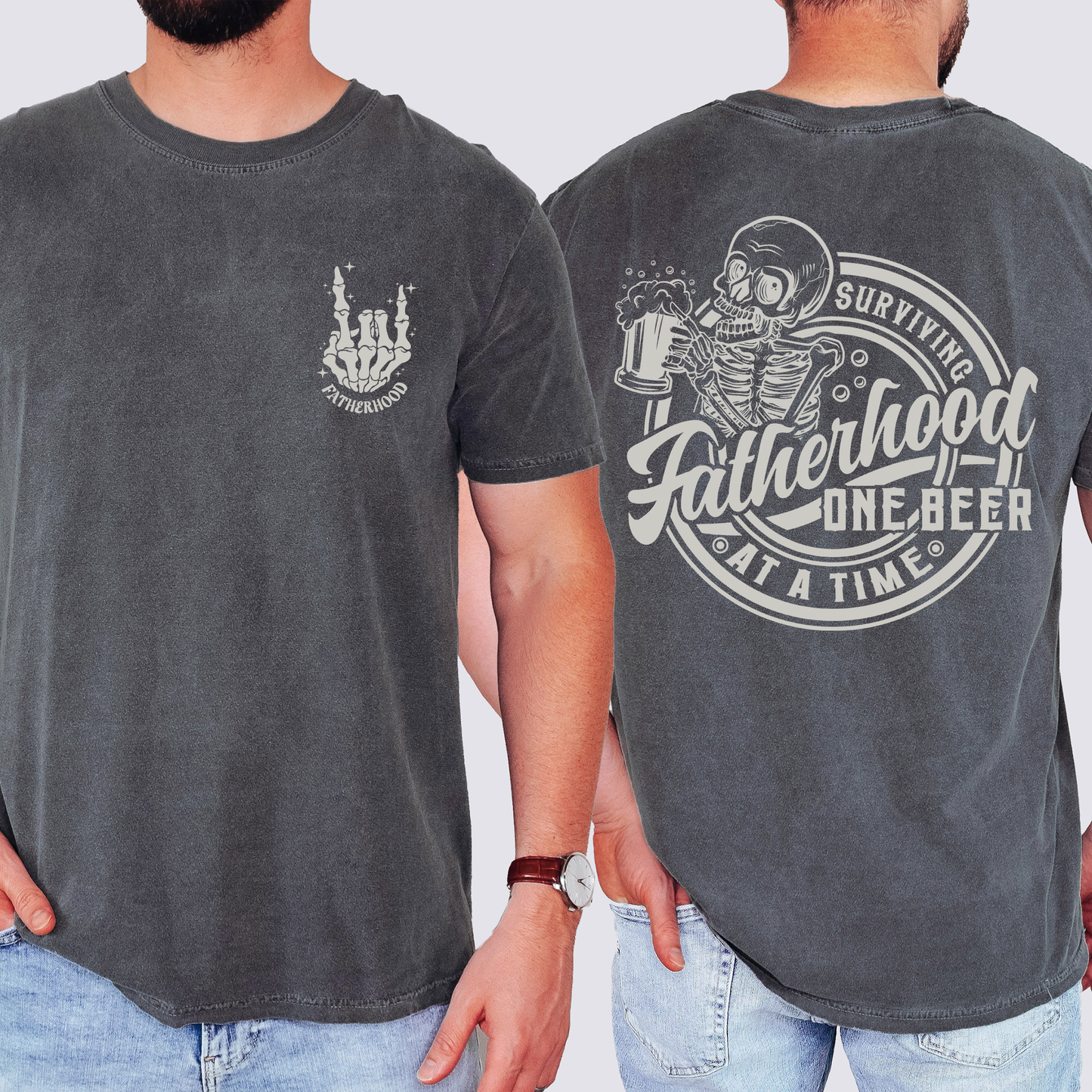 Fatherhood, One Beer At A Time, Skeleton, Funny, Brother, Father's Day, Husband, Guy Gift, Comfort Colors T-Shirt