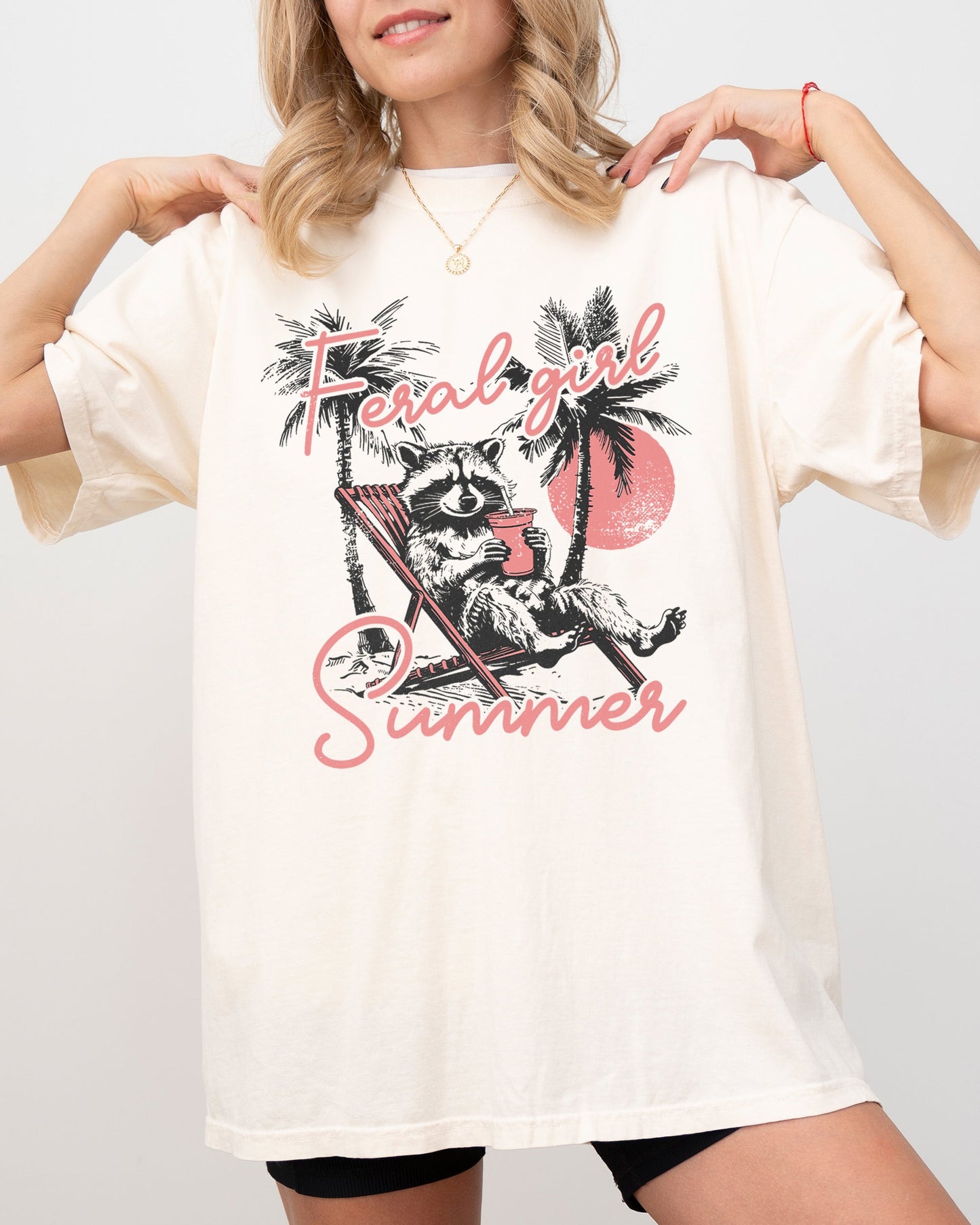 Feral Girl Summer, Funny, Raccoon, Beach, Vacation, Hot Girl Summer, Aesthetic, Meme Shirt Comfort Colors T-Shirt