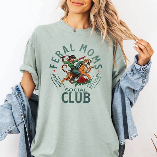 Feral Mom's Social Club, Raising Hellions, Funny, Tiger, Mother's Day Tshirt Comfort Colors T-Shirt