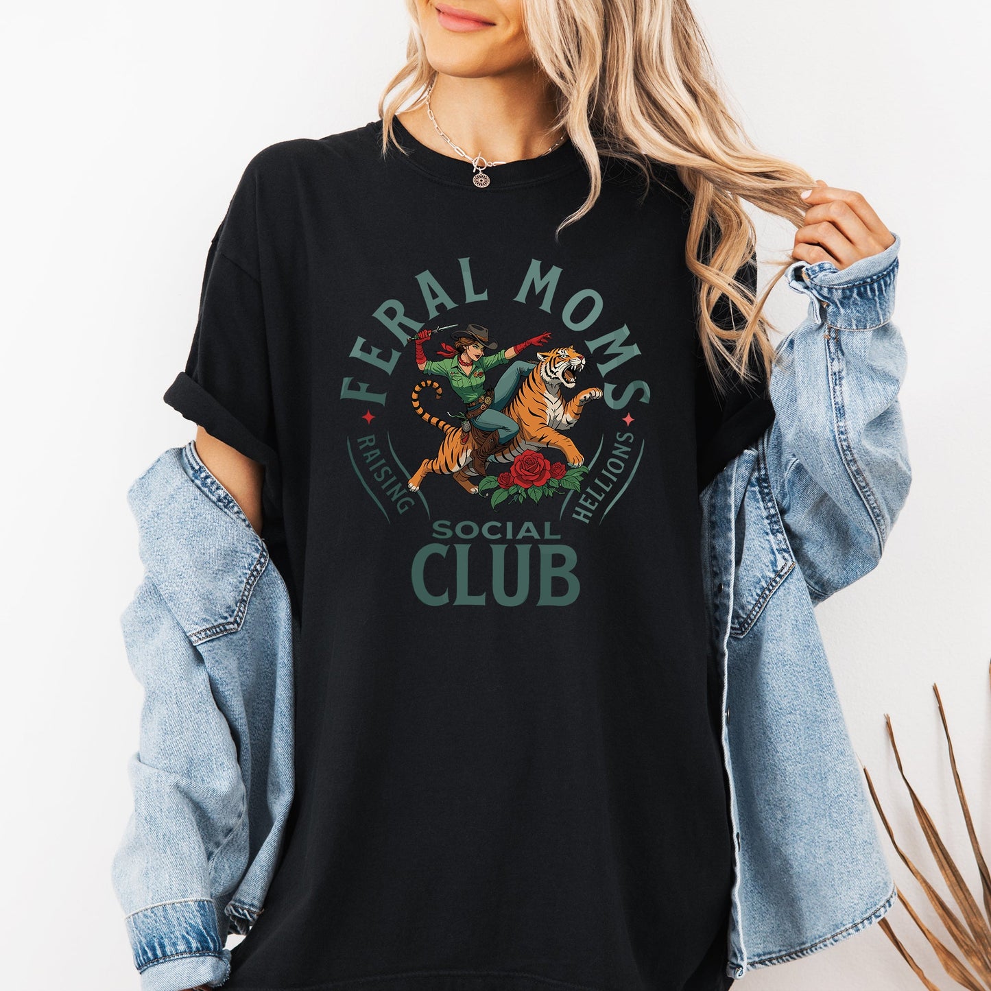 Feral Mom's Social Club, Raising Hellions, Funny, Tiger, Mother's Day Tshirt Comfort Colors T-Shirt