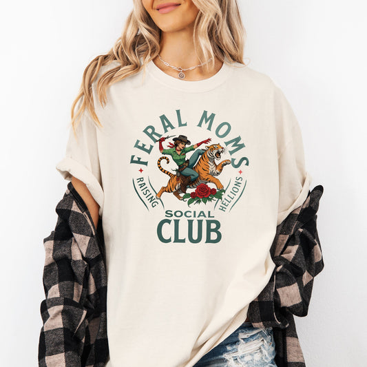 Feral Mom's Social Club, Raising Hellions, Funny, Tiger, Mother's Day Tshirt Comfort Colors T-Shirt