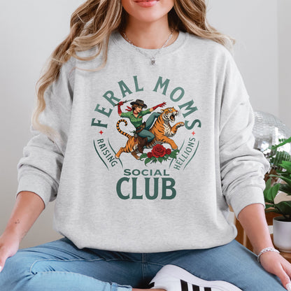 Feral Mom's Social Club, Raising Hellions, Funny, Tiger, Mother's Day Sweatshirt