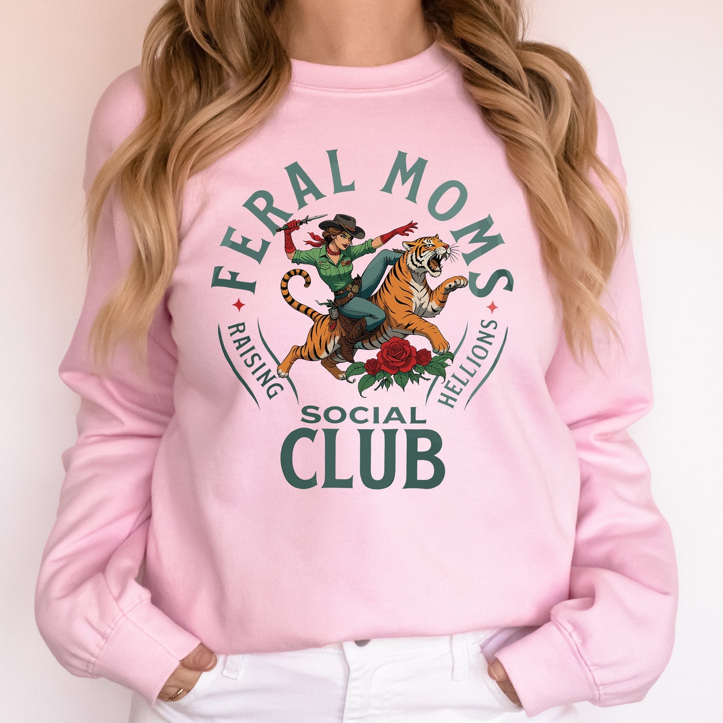 Feral Mom's Social Club, Raising Hellions, Funny, Tiger, Mother's Day Sweatshirt
