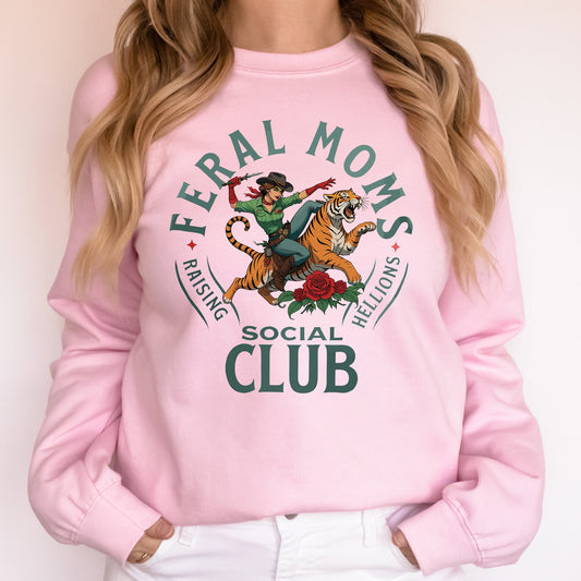 Feral Mom's Social Club, Raising Hellions, Funny, Tiger, Mother's Day Sweatshirt