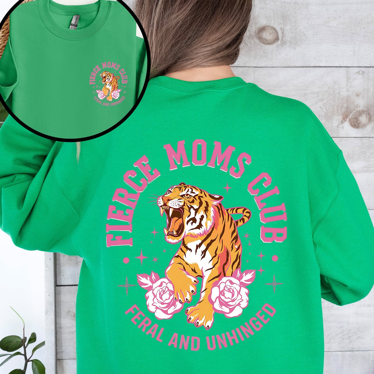 Feral Moms Club, Tiger, Front and Back, Mother's Day Sweatshirt
