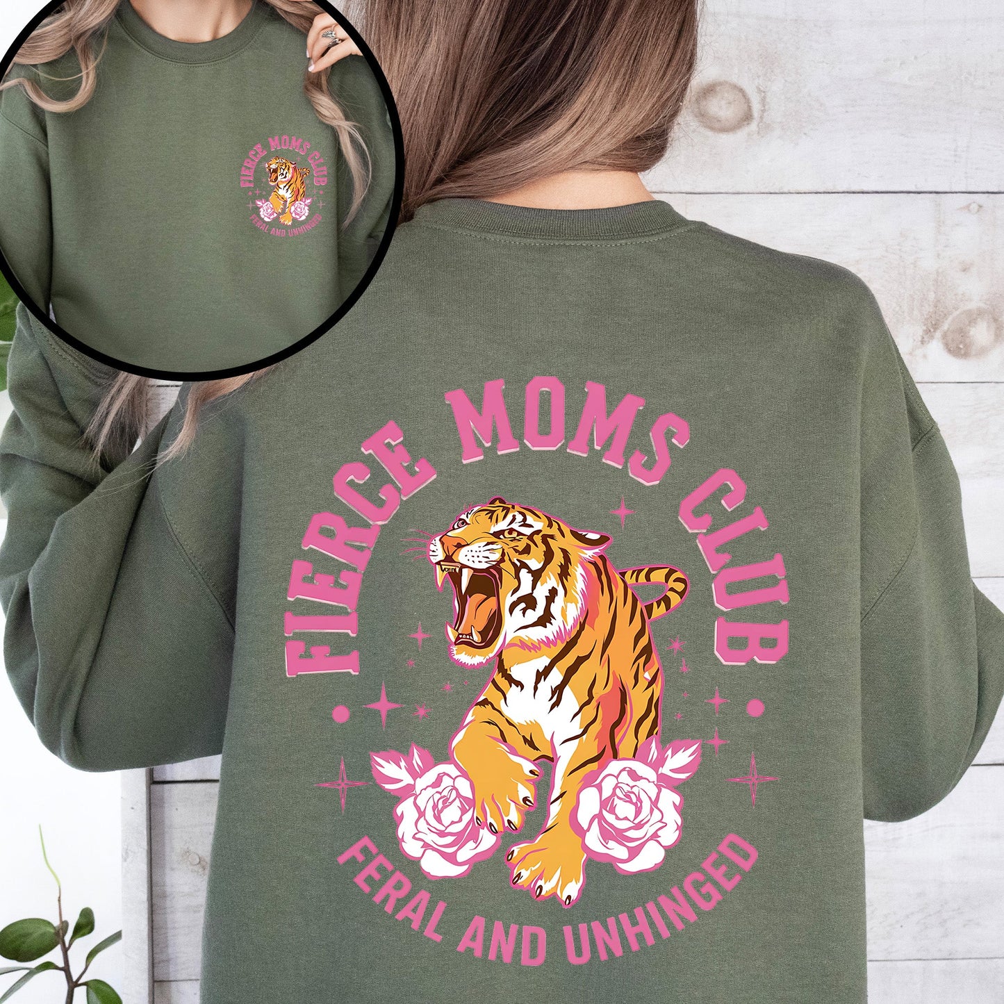 Feral Moms Club, Tiger, Front and Back, Mother's Day Sweatshirt