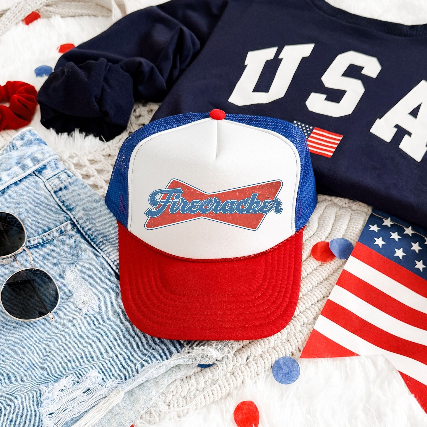 Firecracker, Patriotic, Snapback Trucker Hat