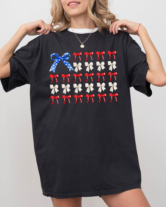 Flag Ribbons and Bows, America, Fourth Of July, Red White Blue, USA, Patriotic, Girly, Coquette, Trendy Shirt Comfort Colors T-Shirt