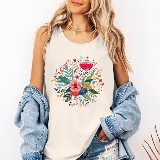 Floral Folk Art, Flowers, Beautiful Comfort Colors Tank Top