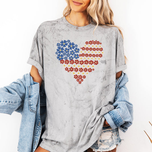 Floral Heart, Patriotic, Red White Blue, USA, America, 4th of July, Color Blast Tshirt Comfort Colors T-Shirt