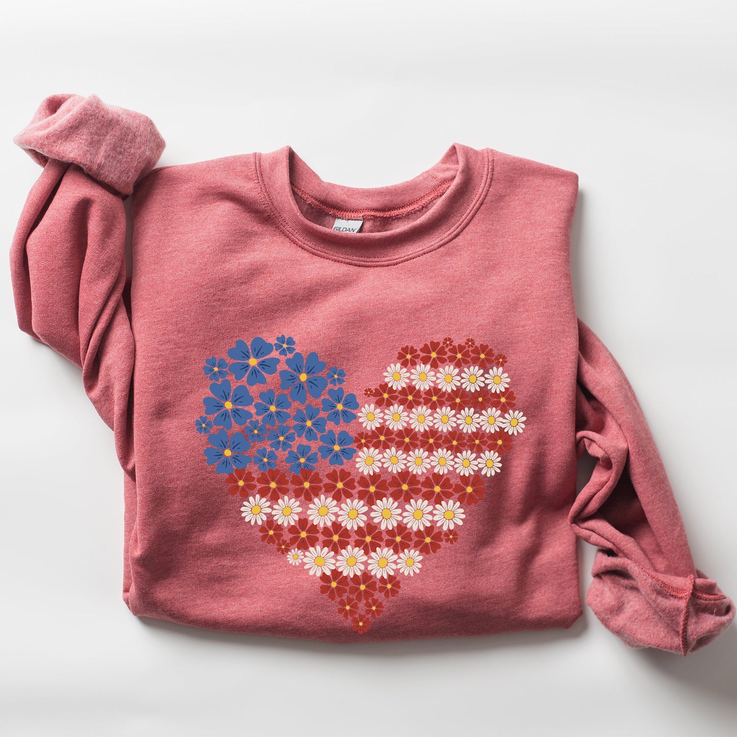 Floral Heart, Patriotic, Red White Blue, USA, America, 4th of July Sweatshirt