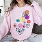 Floral Outlines, Leaves, Flowers, Colorful Sweatshirt