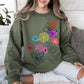 Floral Outlines, Leaves, Flowers, Colorful Sweatshirt