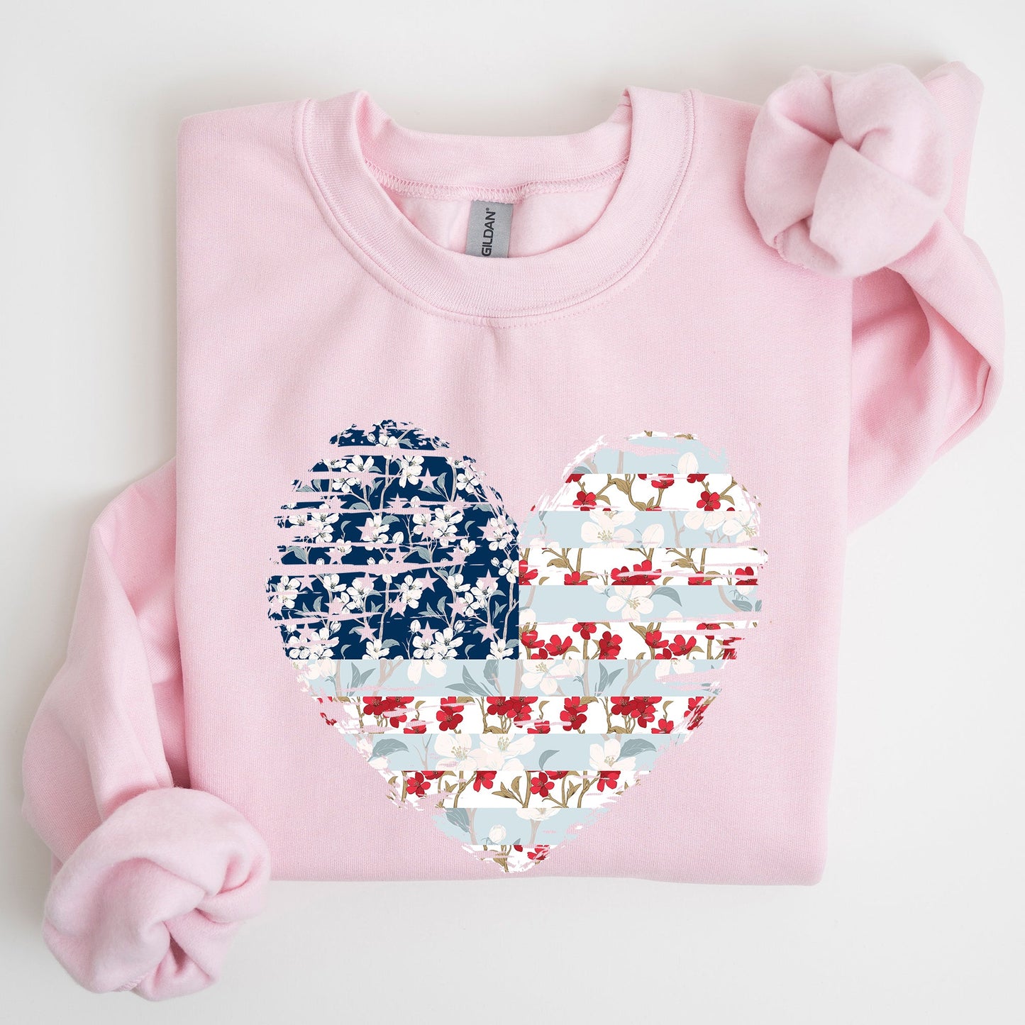 Floral Patriotic Hear, Flag, USA, Stars Stripes Sweatshirt