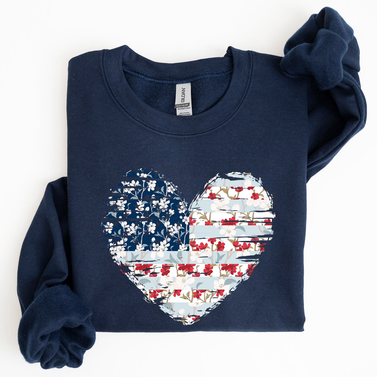 Floral Patriotic Hear, Flag, USA, Stars Stripes Sweatshirt