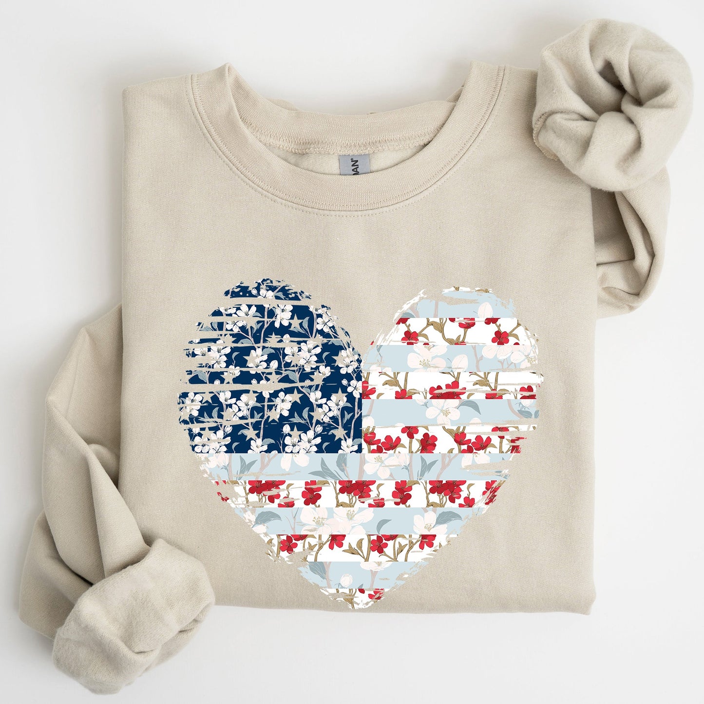 Floral Patriotic Hear, Flag, USA, Stars Stripes Sweatshirt