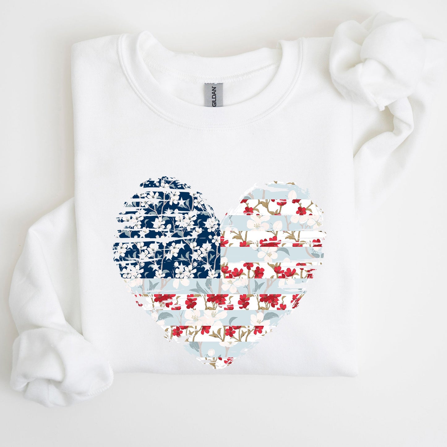 Floral Patriotic Hear, Flag, USA, Stars Stripes Sweatshirt