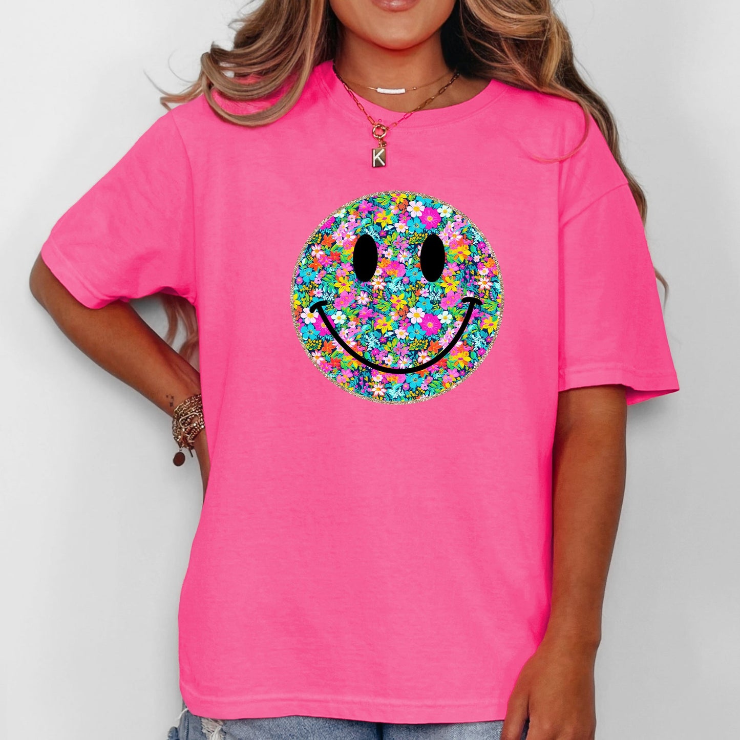Floral Smiley Face, Retro, Summer, Flowers, Comfort Colors T-Shirt