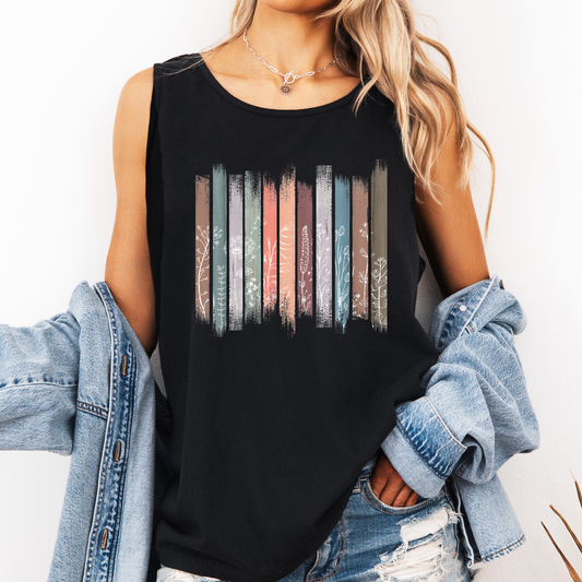 Floral Stripe Design, Beautiful, Colorful Comfort Colors Tank Top