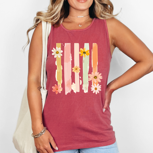 Floral Stripes, Minimalist, Flowers, Gorgeous Comfort Colors Tank Top