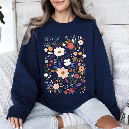 Flower Field, Whimsical Colorful Floral Sweatshirt
