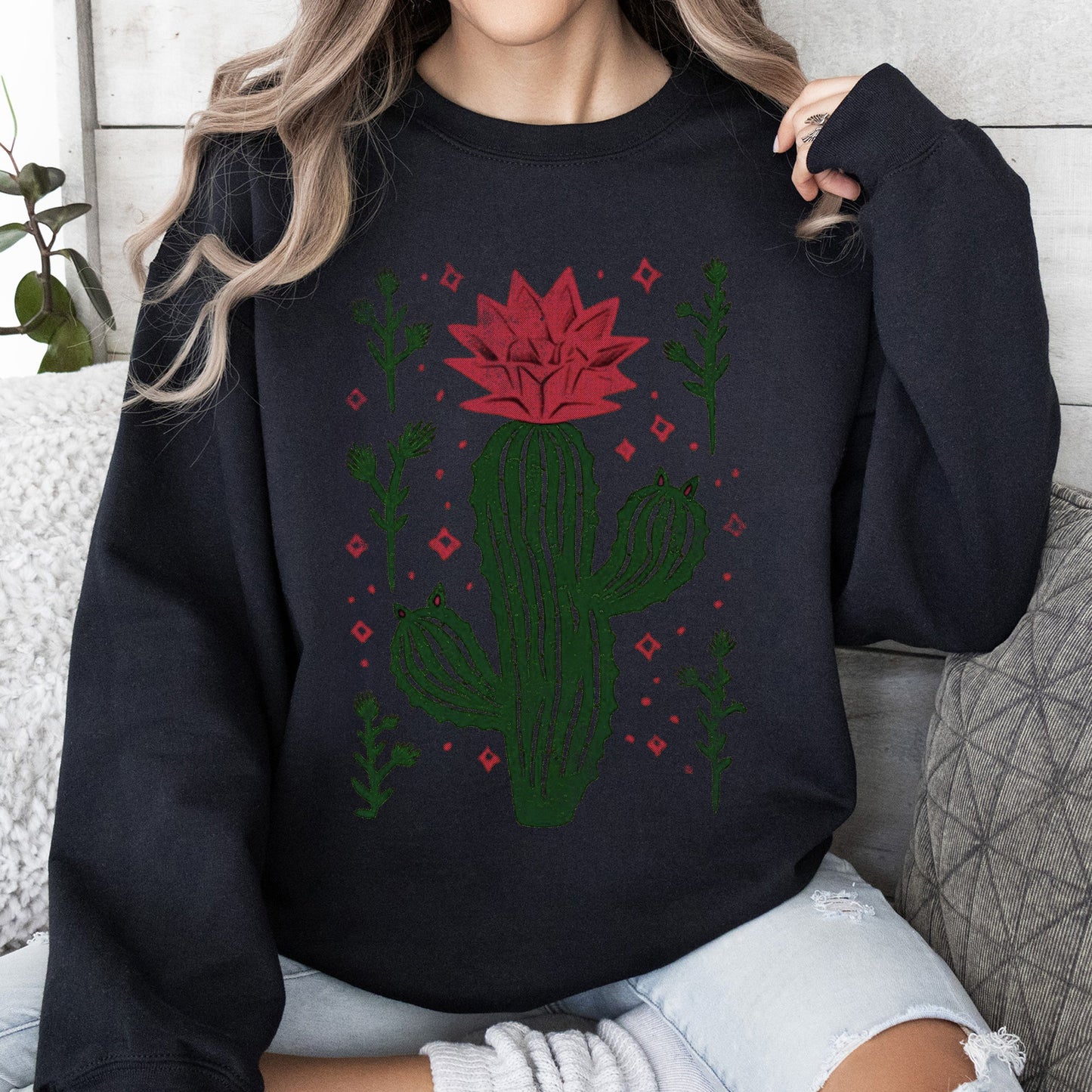 Flowering Desert Cactus, Succulent Plants Cowgirl Sweatshirt