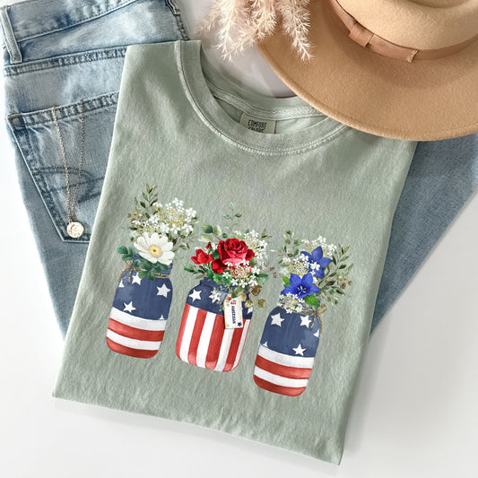 Flowers In Mason Jars, All American, Patriotic Tshirt Comfort Colors T-Shirt