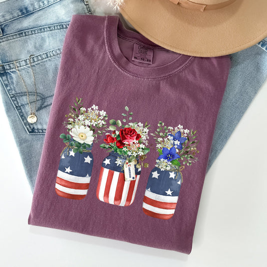 Flowers In Mason Jars, All American, Patriotic Tshirt Comfort Colors T-Shirt