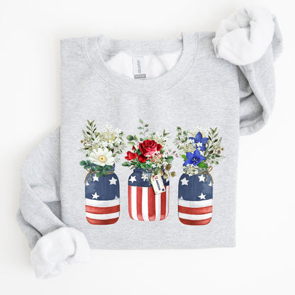 Flowers In Mason Jars, All American, Patriotic Sweatshirt