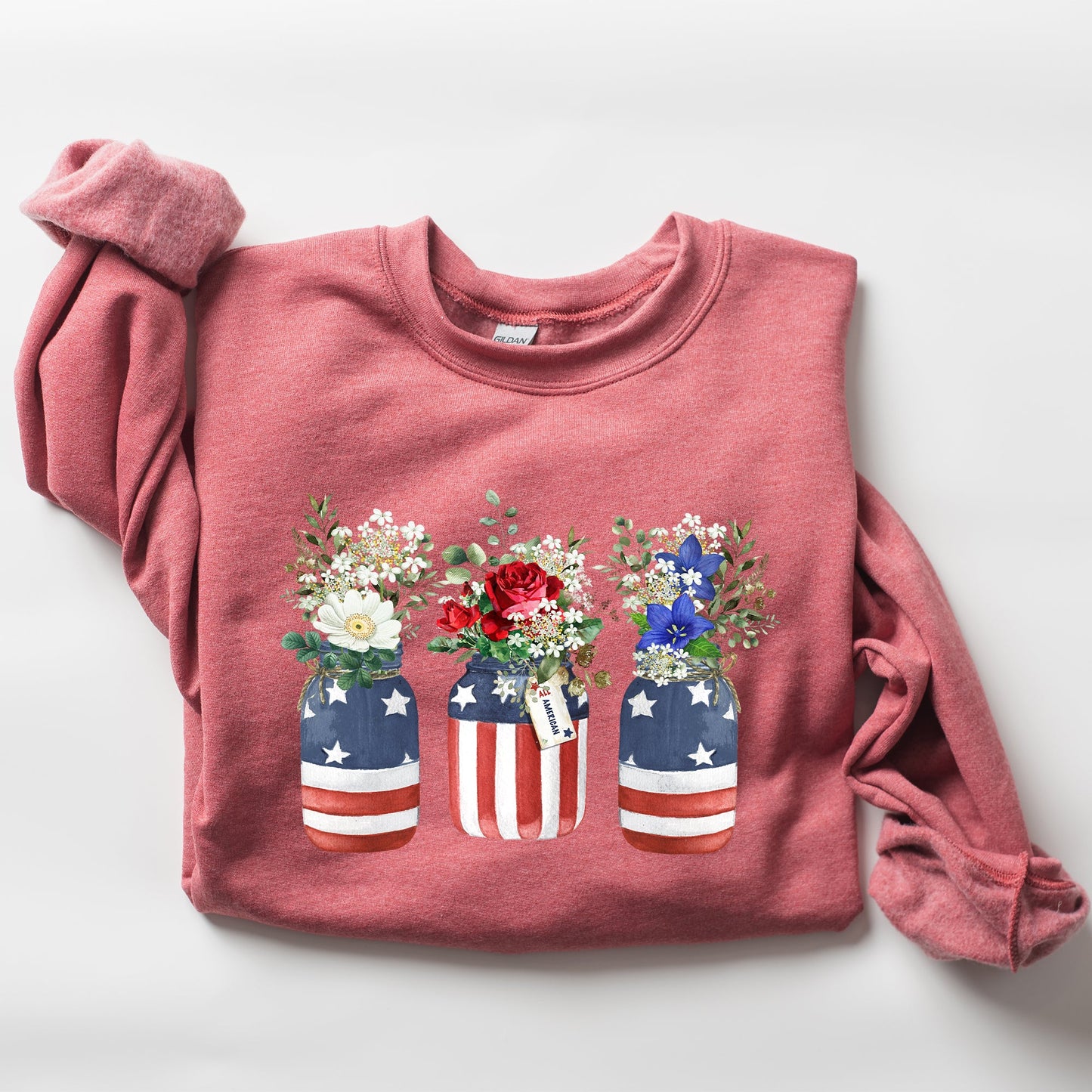 Flowers In Mason Jars, All American, Patriotic Sweatshirt