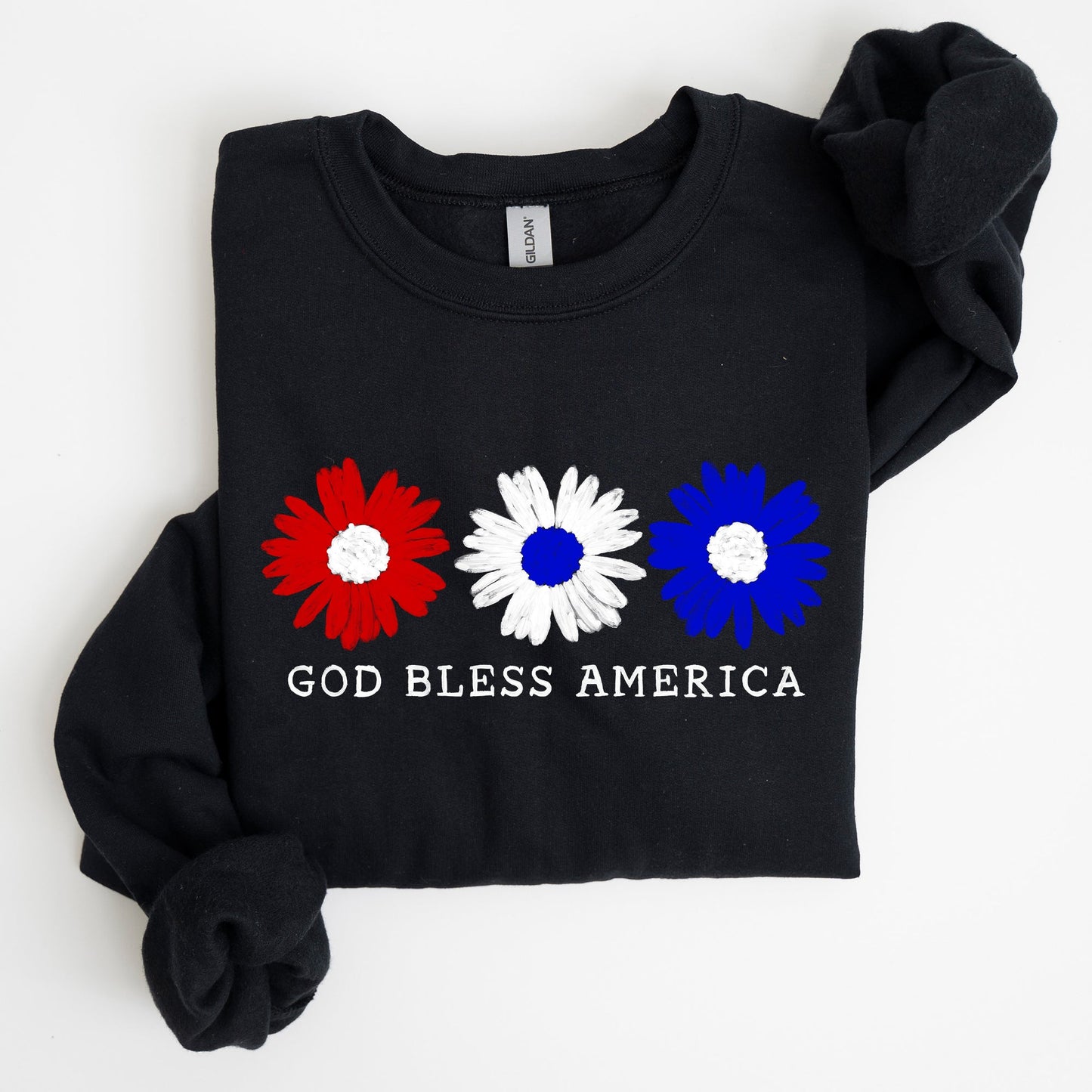 Flowers, God Bless America, Red White Blue, Sweatshirt