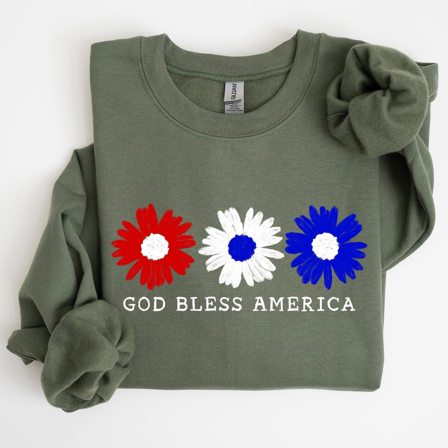 Flowers, God Bless America, Red White Blue, Sweatshirt