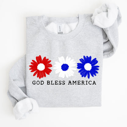Flowers, God Bless America, Red White Blue, Sweatshirt