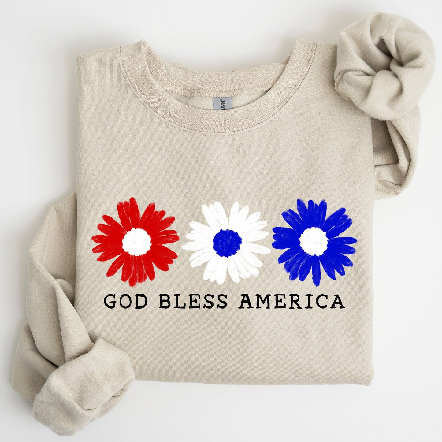 Flowers, God Bless America, Red White Blue, Sweatshirt