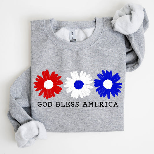 Flowers, God Bless America, Red White Blue, Sweatshirt