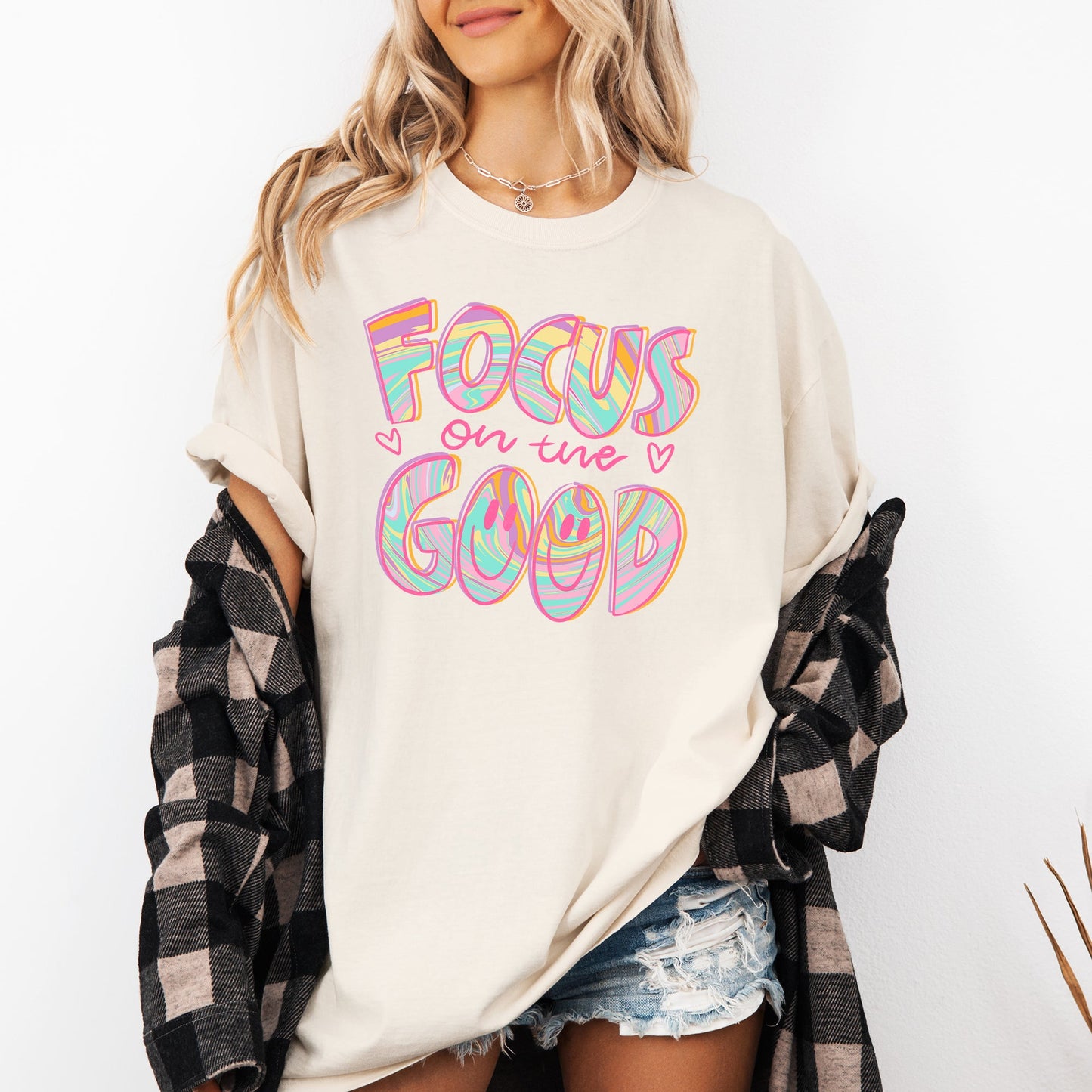 Focus On The Good, Retro, Groovy, Positivity, Mental Health Tshirt Comfort Colors T-Shirt