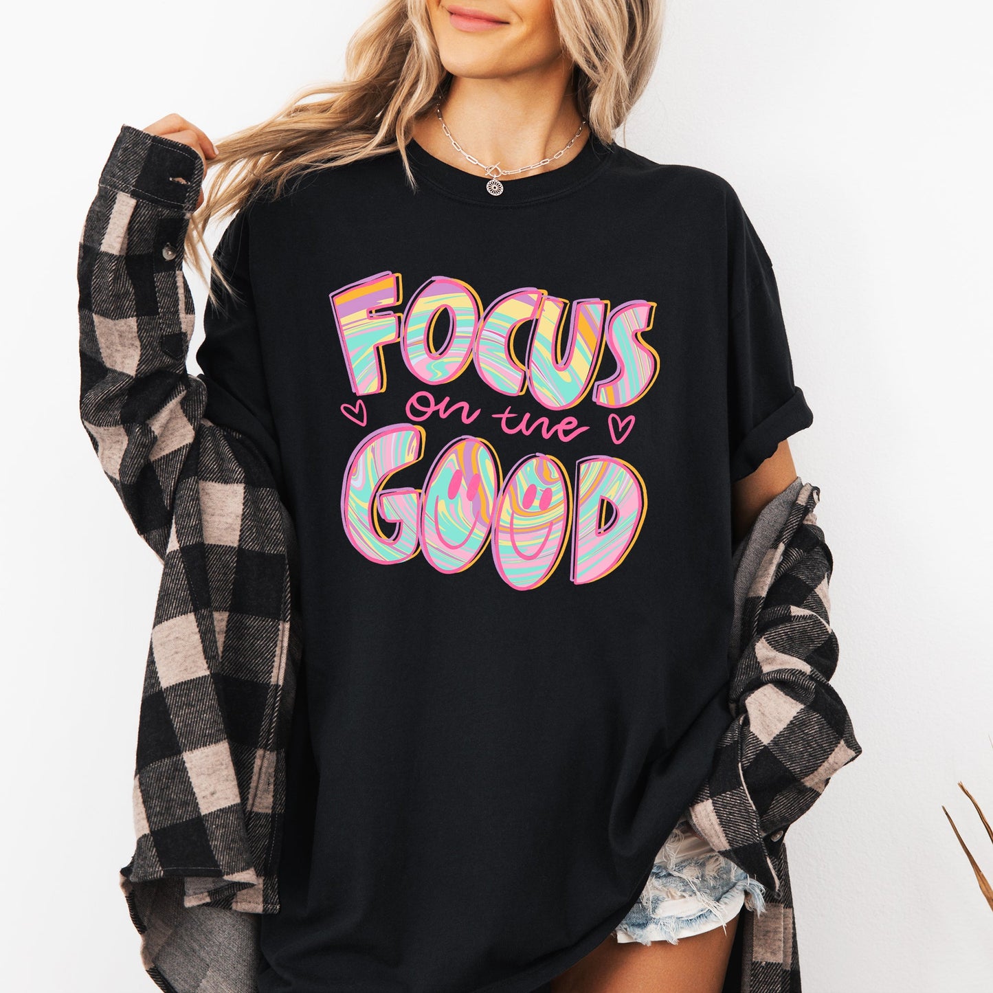 Focus On The Good, Retro, Groovy, Positivity, Mental Health Tshirt Comfort Colors T-Shirt