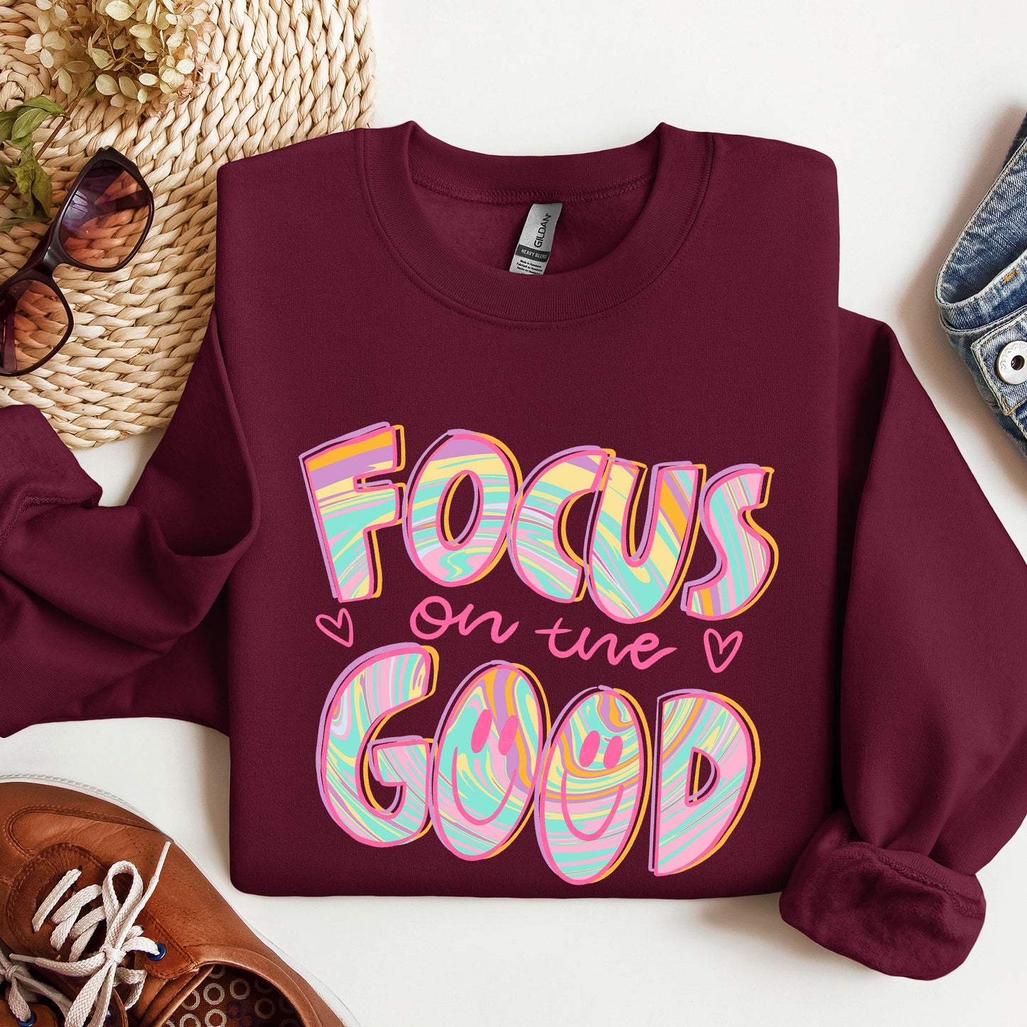 Focus On The Good, Retro, Groovy, Positivity, Mental Health Sweatshirt