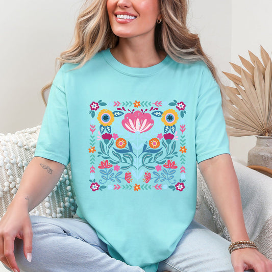 Folk Art Flowers, Summer, Floral, Retro, Comfort Colors T-Shirt