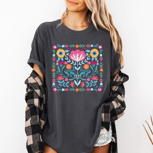 Folk Art Flowers, Summer, Floral, Retro, Comfort Colors T-Shirt