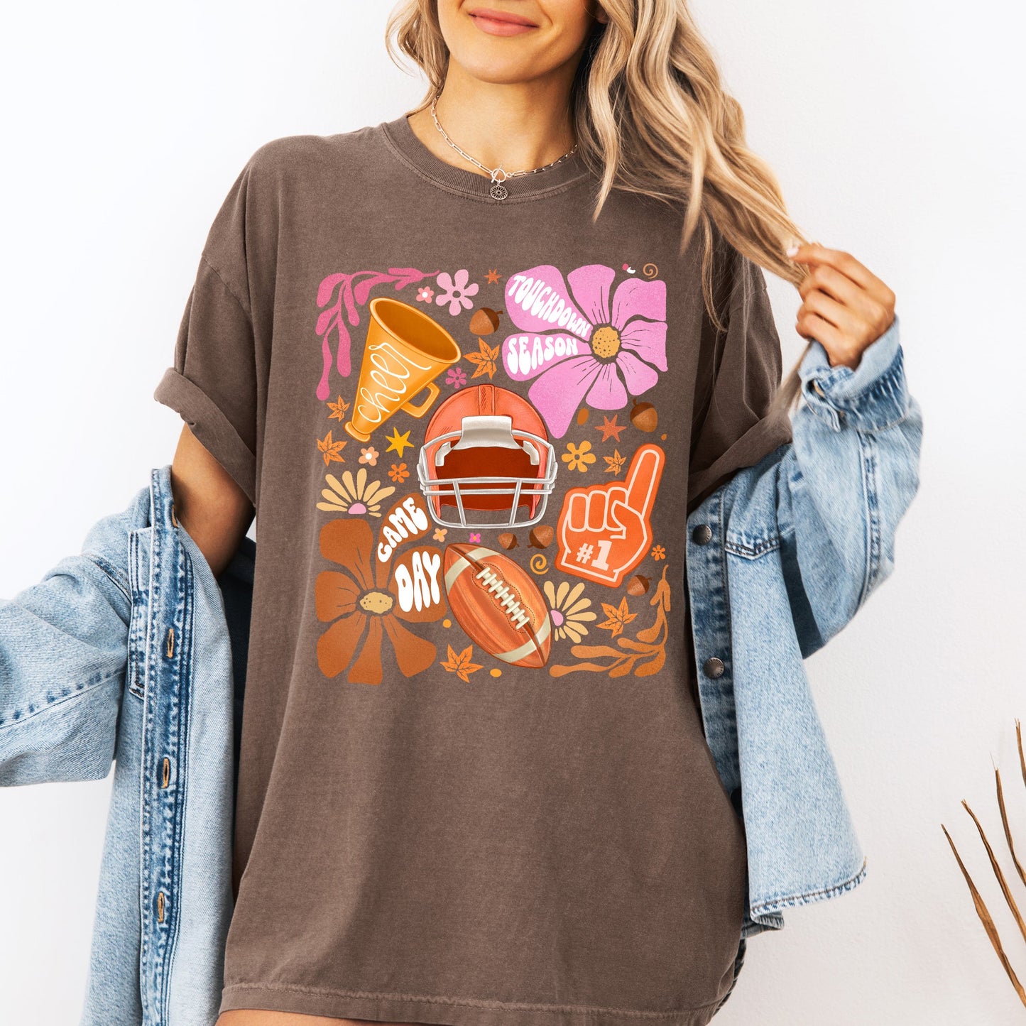 Football, Floral, Girly, Sports, Game Day, Big Game, Touchdown, Tailgate Party Tshirt Comfort Colors T-Shirt