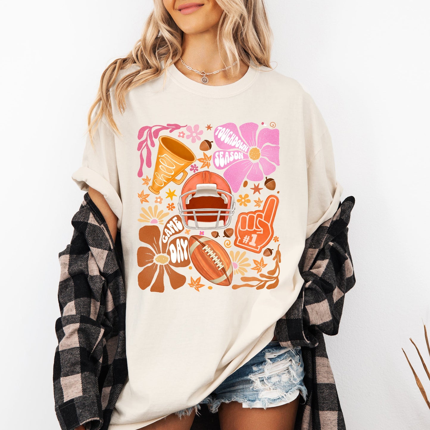 Football, Floral, Girly, Sports, Game Day, Big Game, Touchdown, Tailgate Party Tshirt Comfort Colors T-Shirt