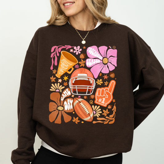 Football, Floral, Girly, Sports, Game Day, Big Game, Touchdown, Tailgate Party Sweatshirt