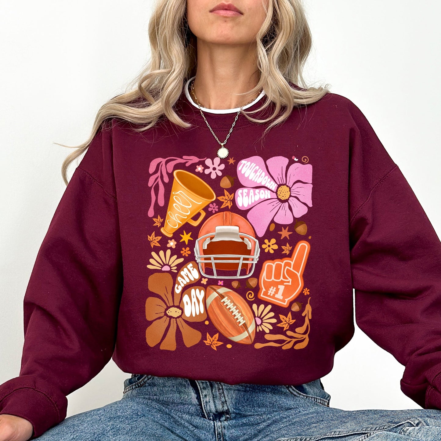 Football, Floral, Girly, Sports, Game Day, Big Game, Touchdown, Tailgate Party Sweatshirt
