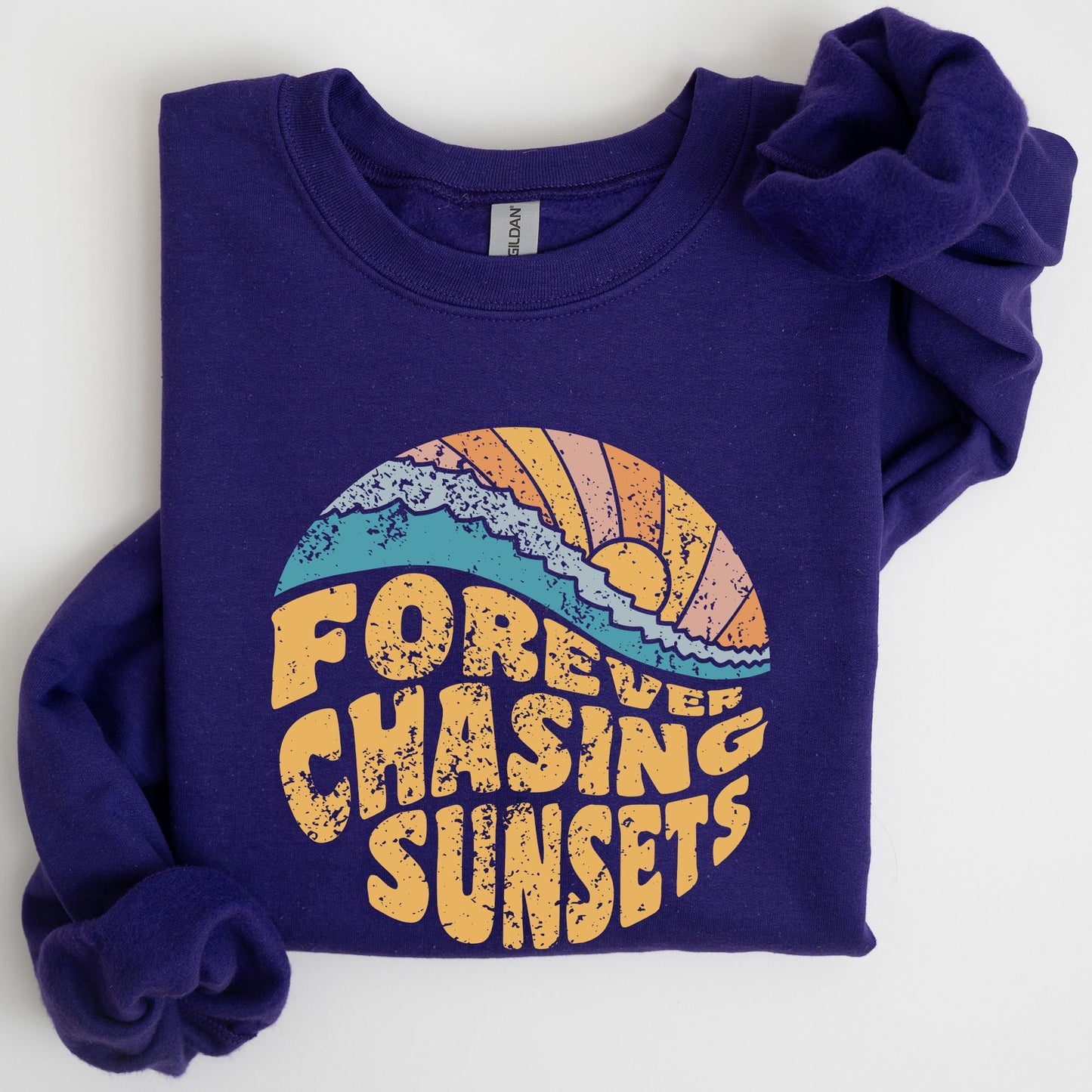 Forever Chasing Sunsets, Beach, Retro Sweatshirt