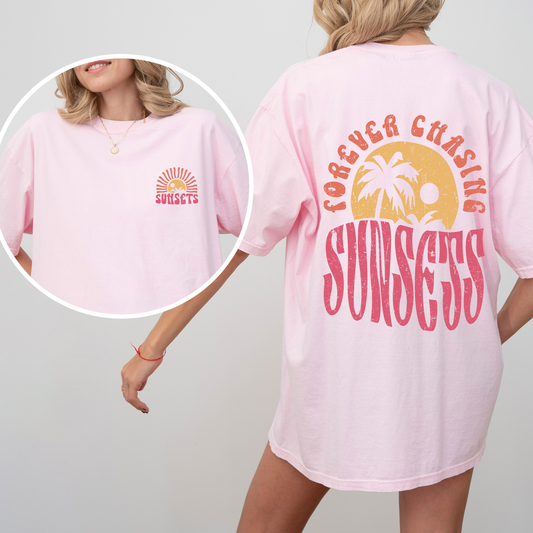 Forever Chasing Sunsets, Palm Trees, Beach, Summer, Comfort Colors T-Shirt