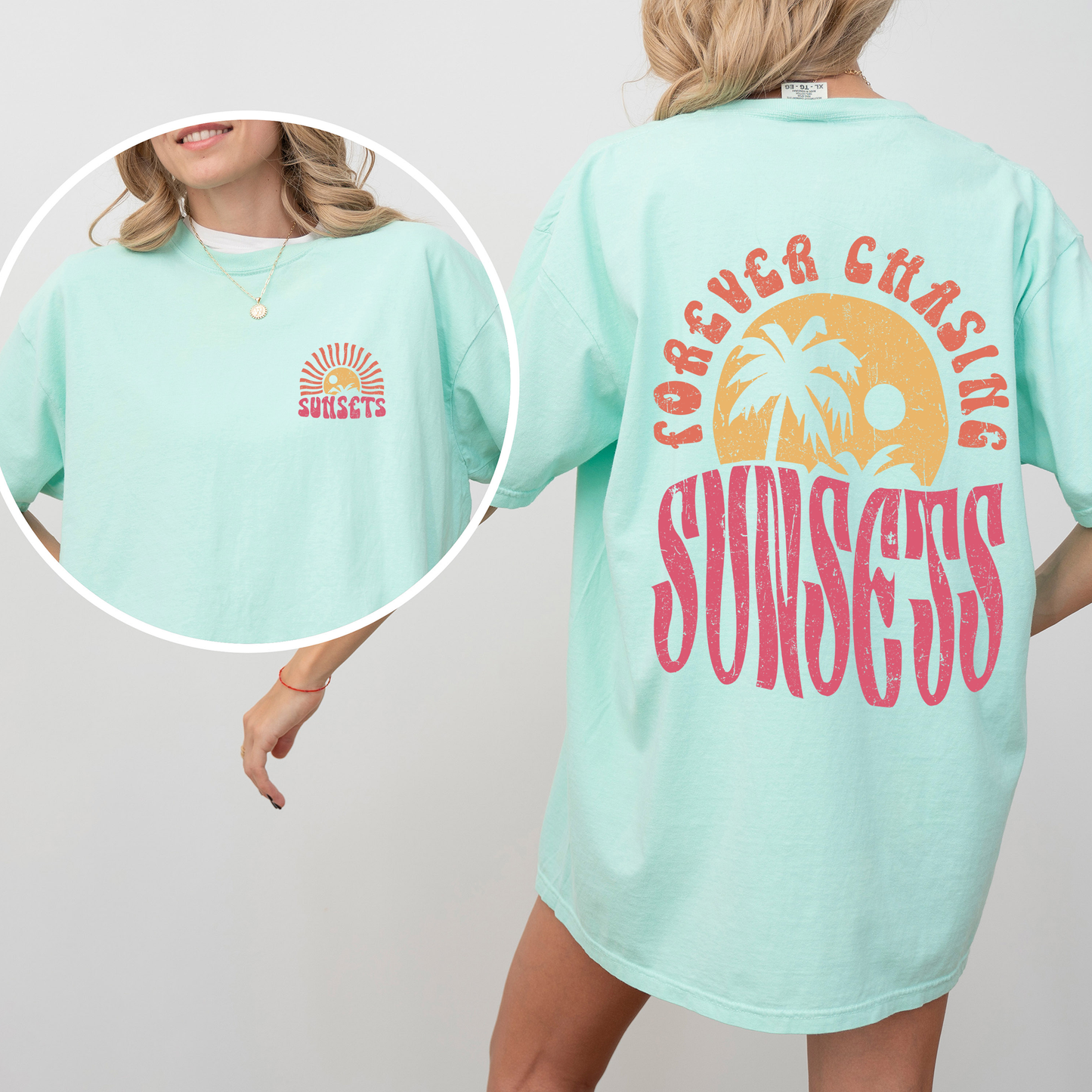 Forever Chasing Sunsets, Palm Trees, Beach, Summer, Comfort Colors T-Shirt