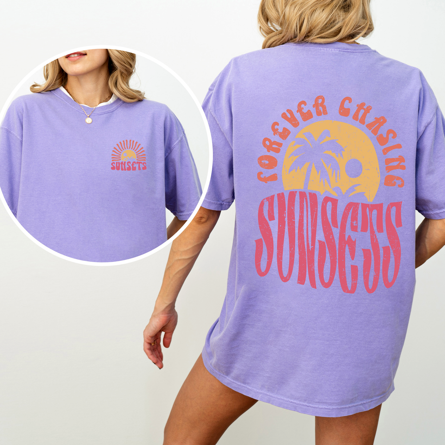 Forever Chasing Sunsets, Palm Trees, Beach, Summer, Comfort Colors T-Shirt