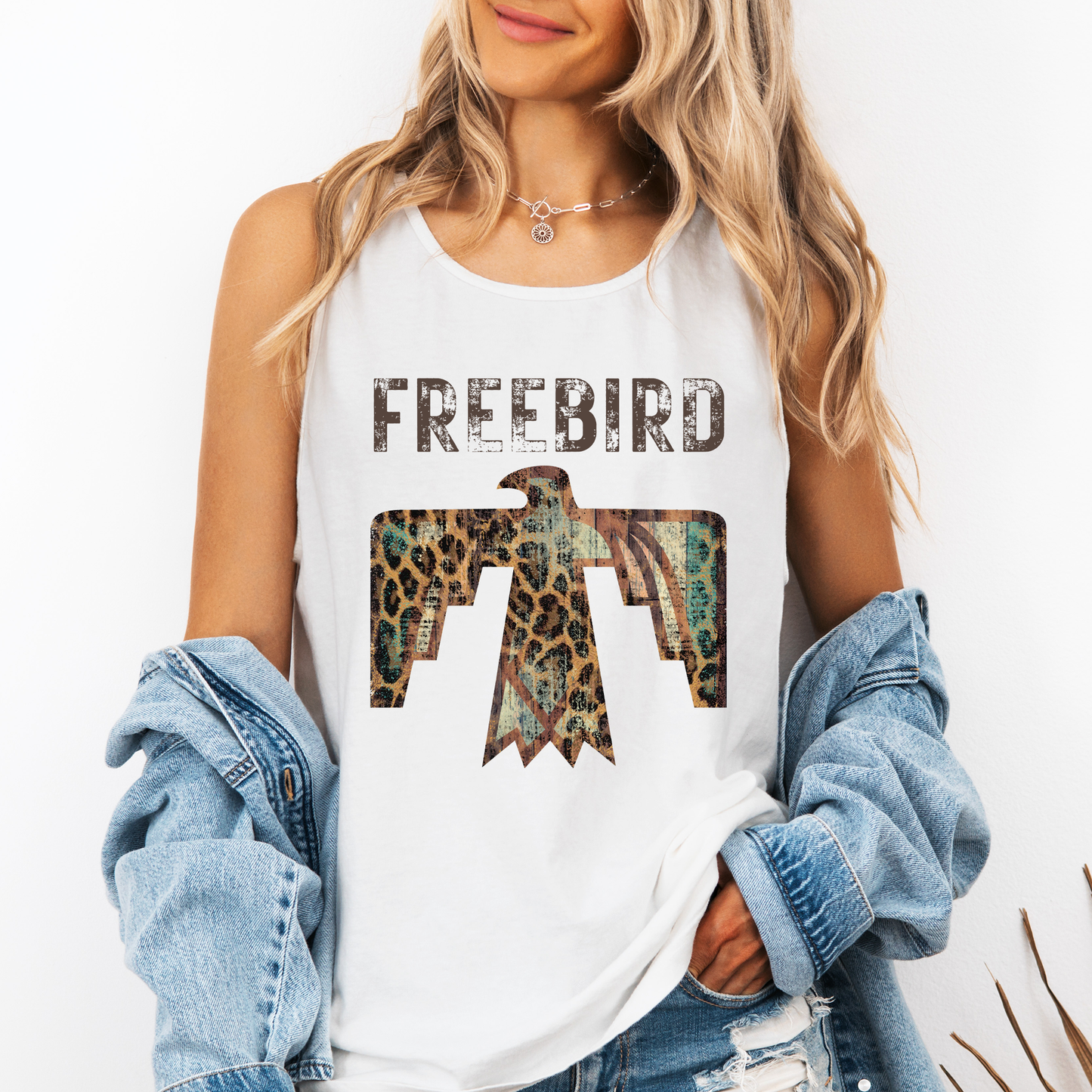 Free Bird, Thunderbird, Music, Leopard Print Comfort Colors Tank Top